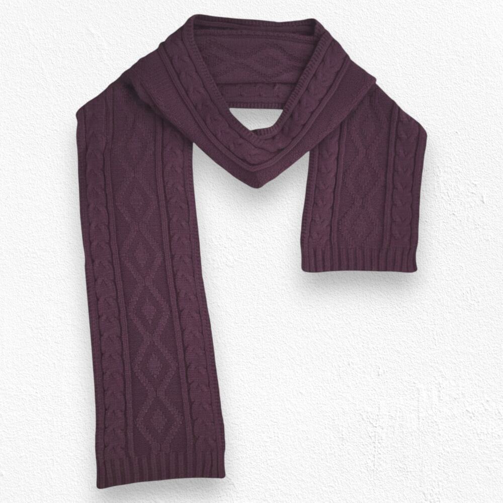 Y2K Isotoner Burgundy Wide Knitted Rectangle Midweight Acrylic Cozy Scarf OSFM